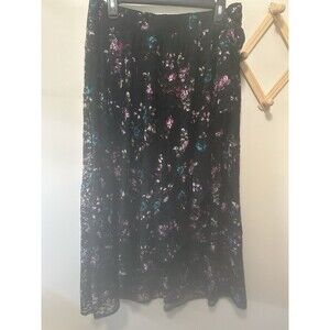 Lane Bryant Mock Wrap Black Floral Lace Skirt Hi Low Midi Size 22/24